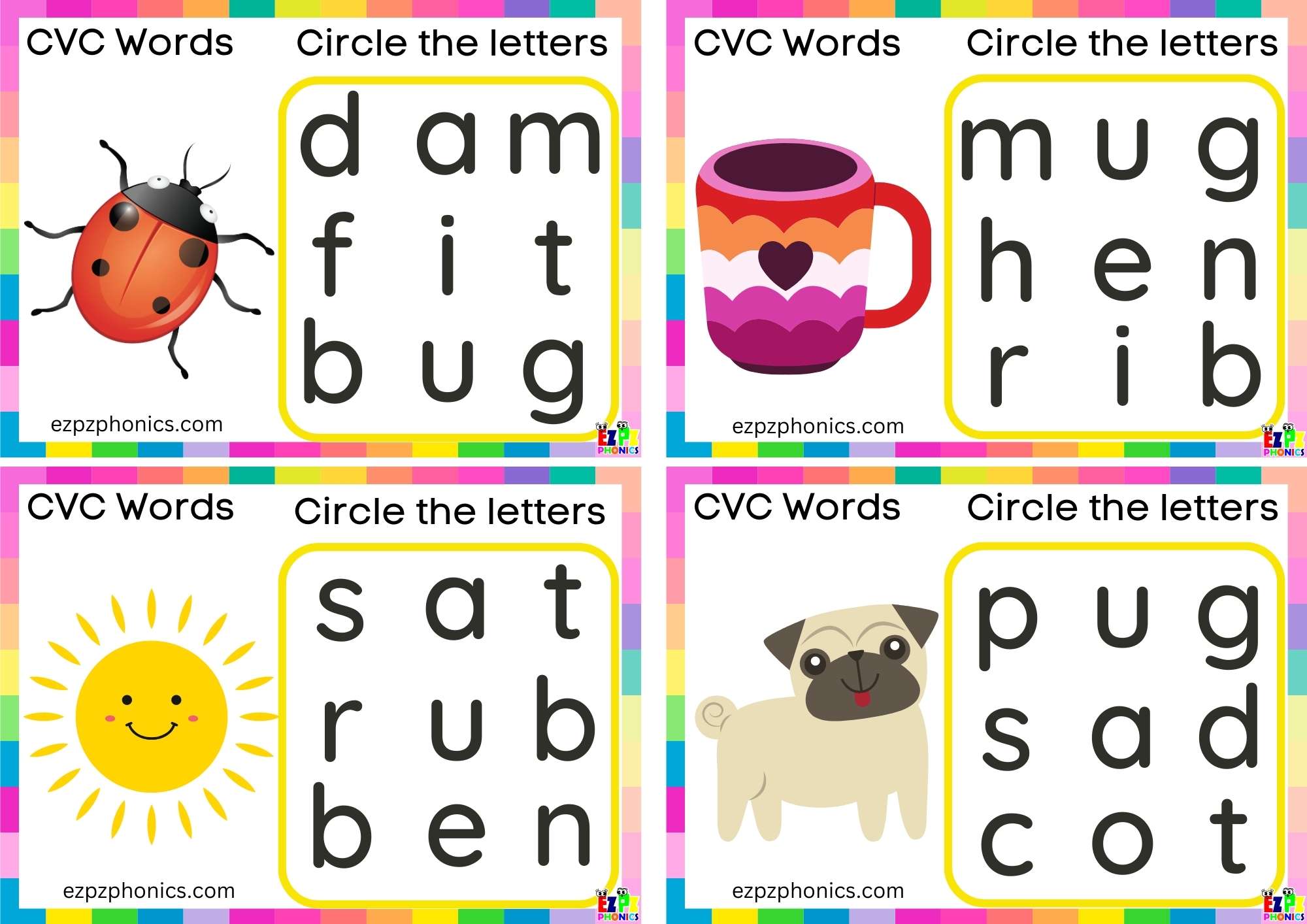 Short u Vowel CVC words Circle the letters to make the words 1